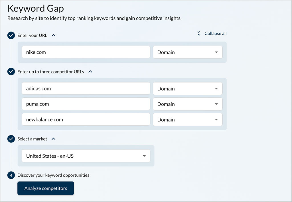 Performing keyword gap analysis in Moz
