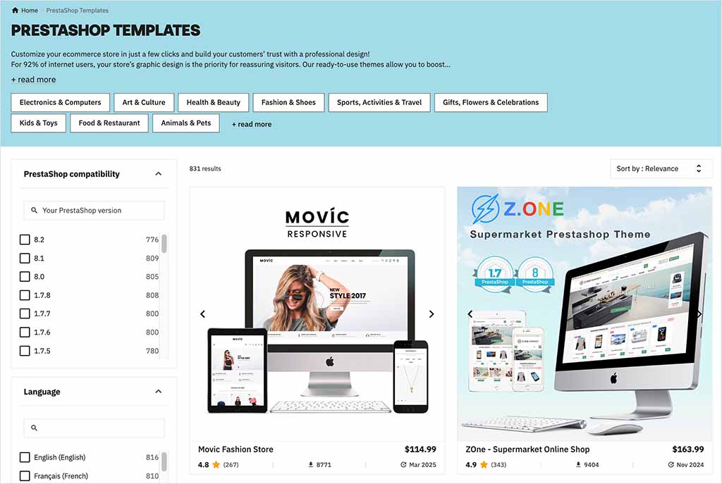 PrestaShop theme store