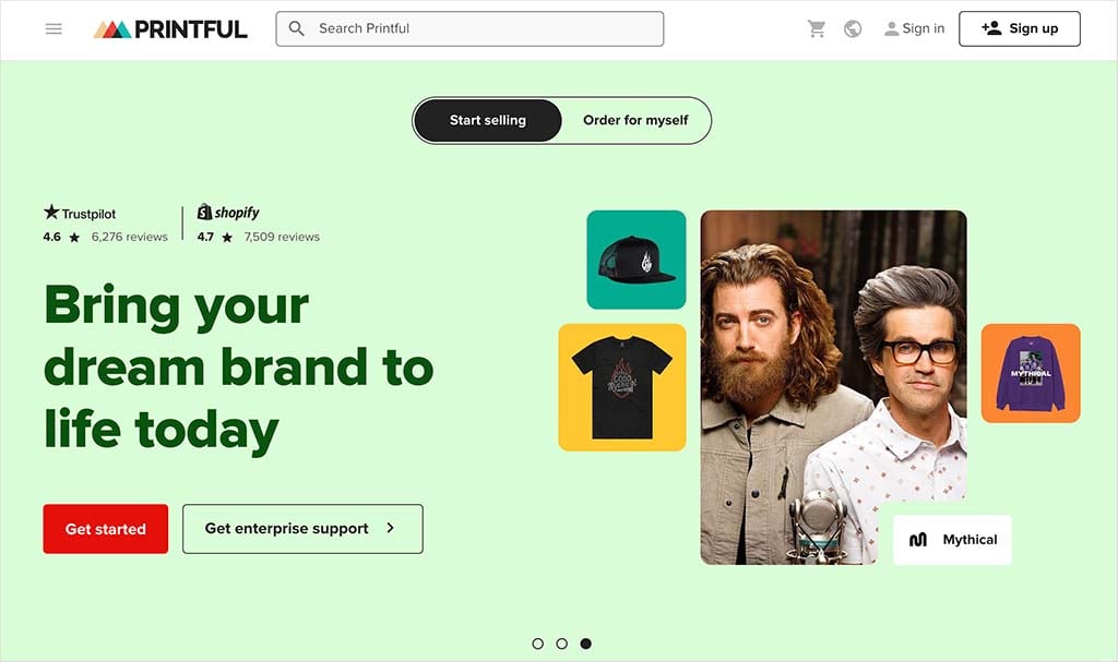 The Printful home page