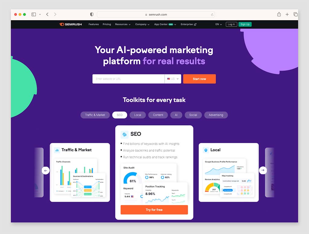 Semrush home page