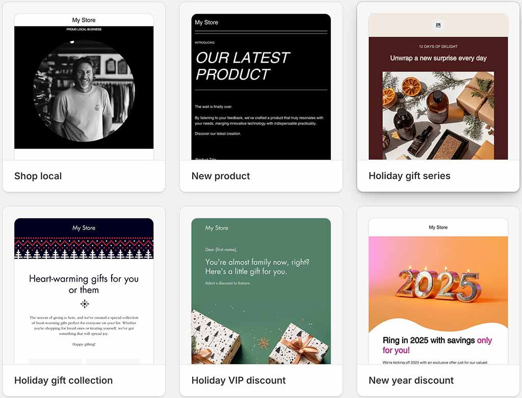 Shopify email template examples