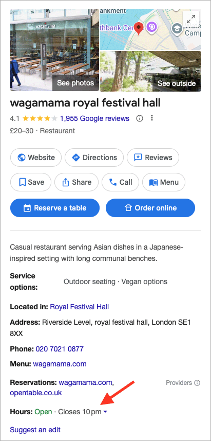 Google Business results on the right hand side of search results