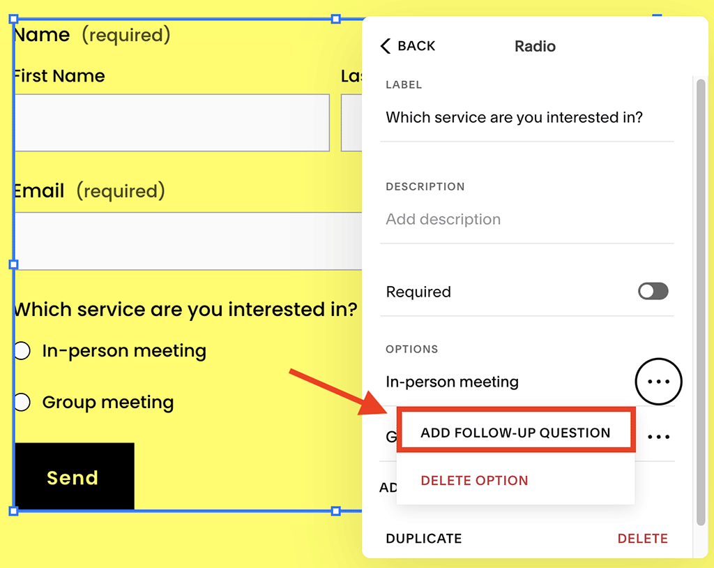 Working with conditional logic fields in Squarespace