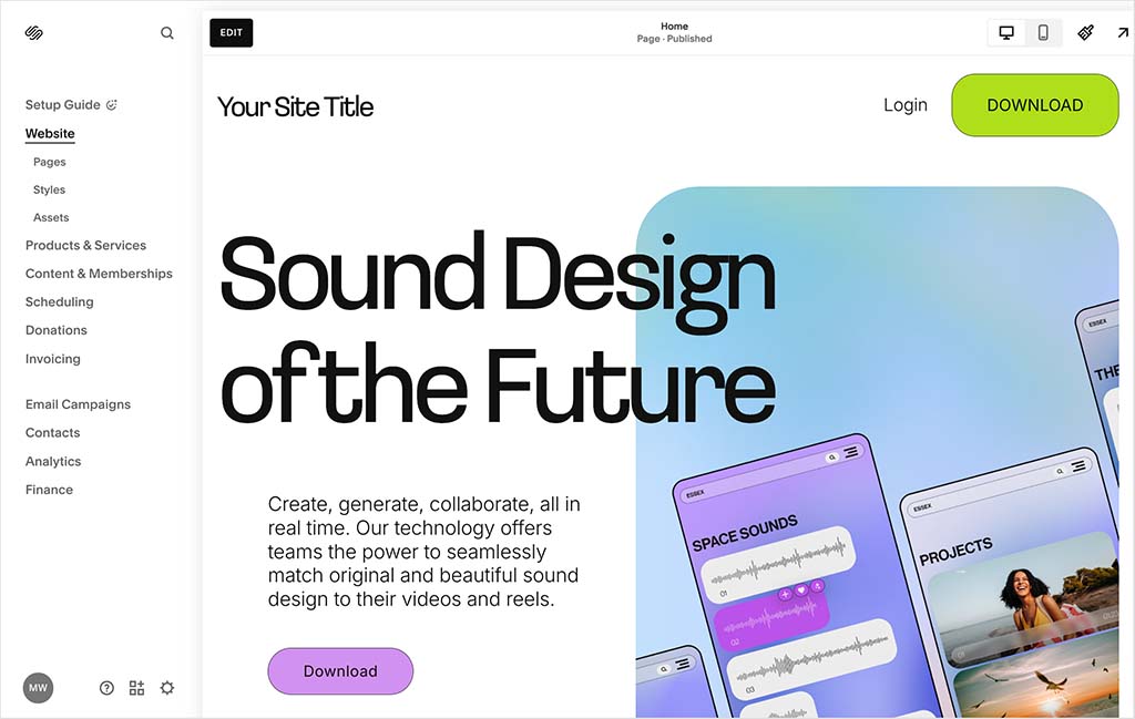 Squarespace interface
