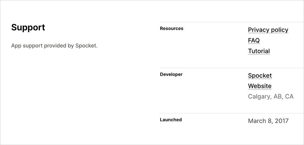 Contact details for the provider of a Shopify dropshipping app