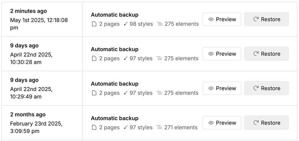Backups in Webflow
