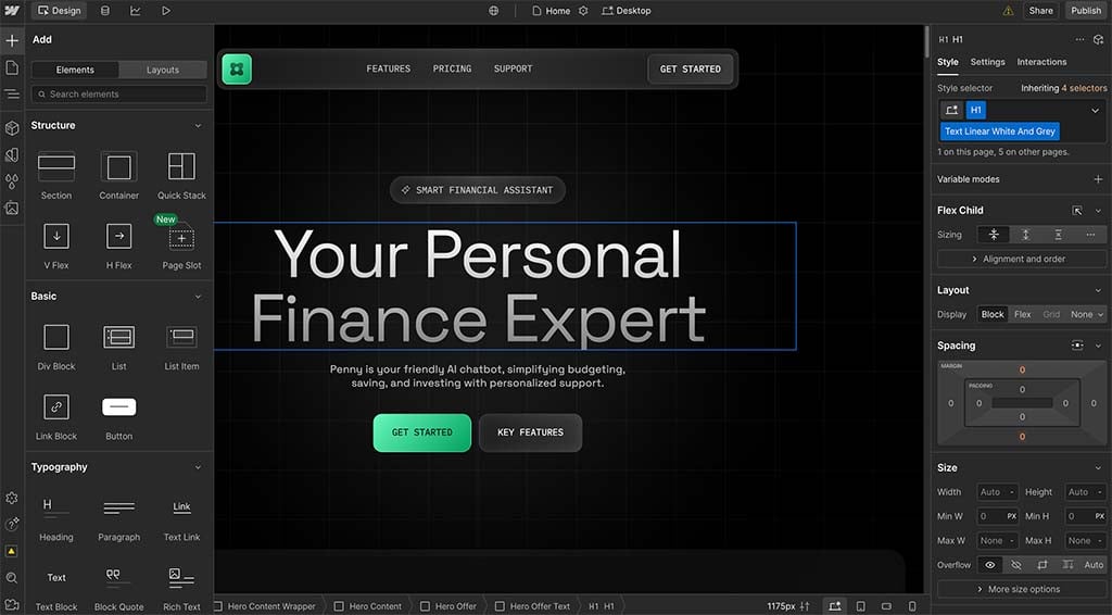 Webflow's 'Designer' interface