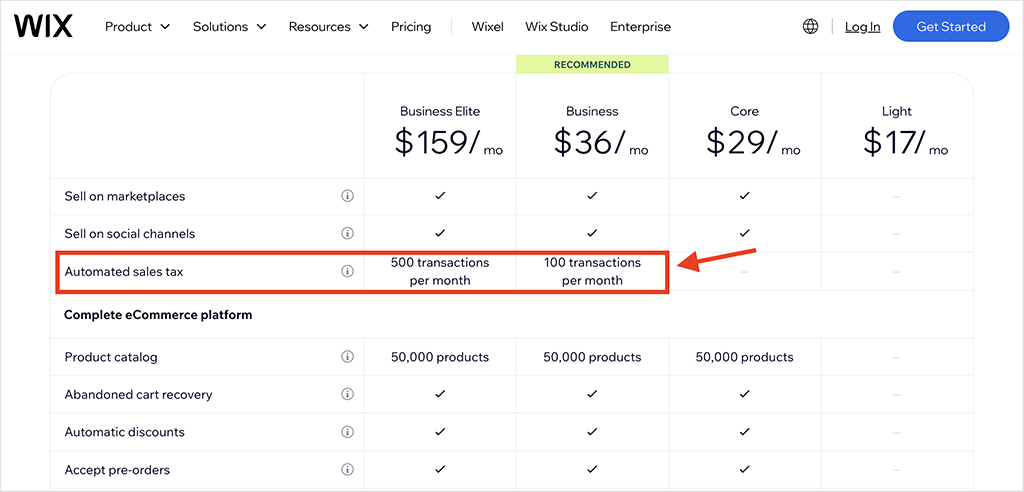 Automatic sales tax limits in Wix
