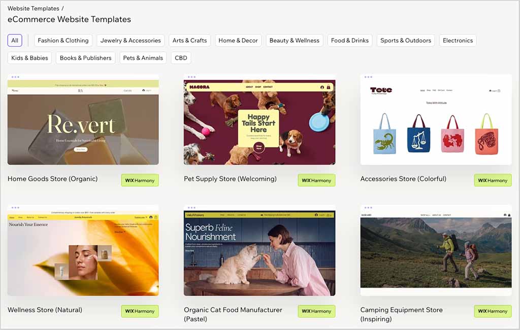 Wix ecommerce templates.