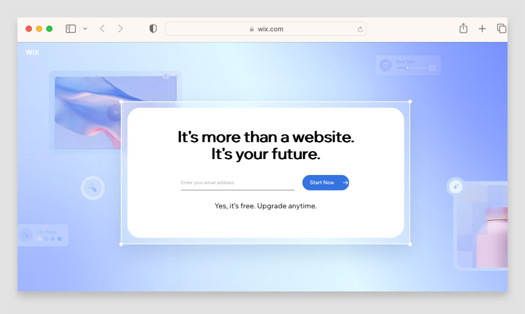 The signup page for the Wix free plan