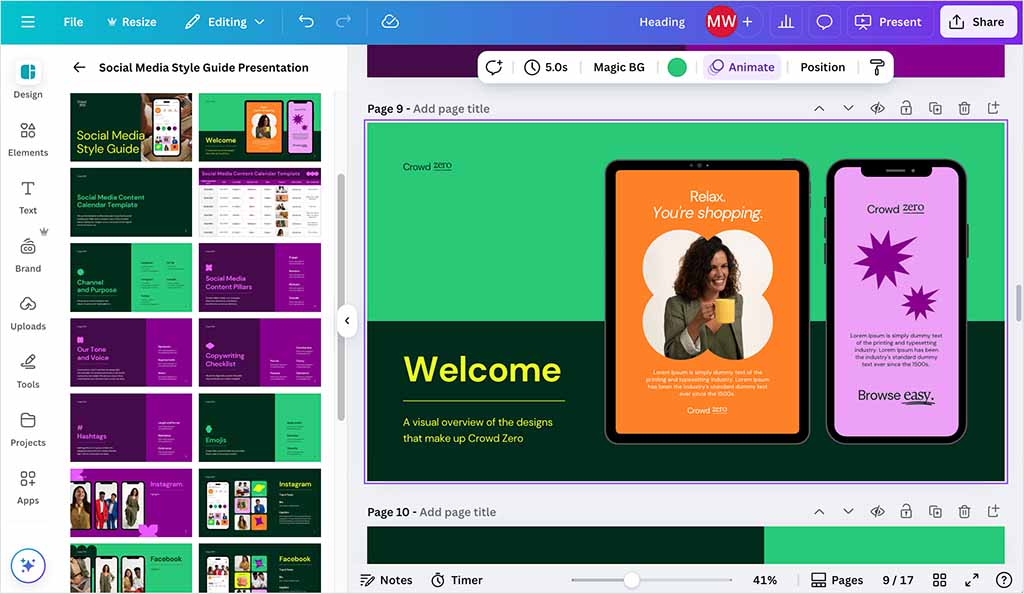 Working on a template in Canva.
