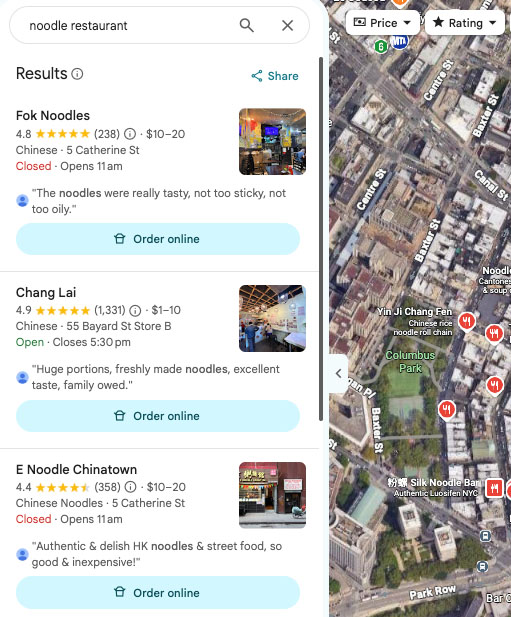 Example of some Google Business map results