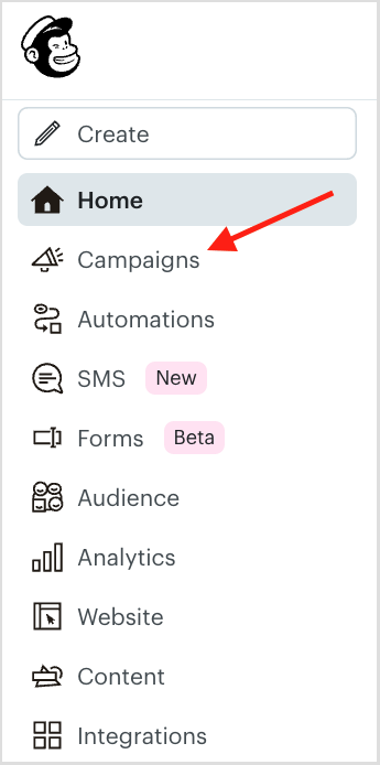 Mailchimp's new menu combines icons and text