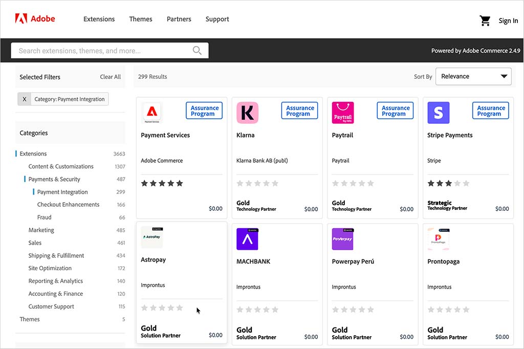 Payment gateways in Adobe Commerce's extensions marketplace