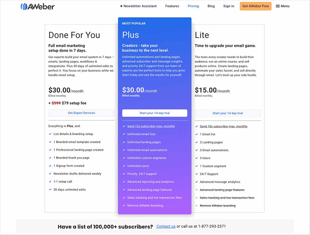 AWeber pricing plans.