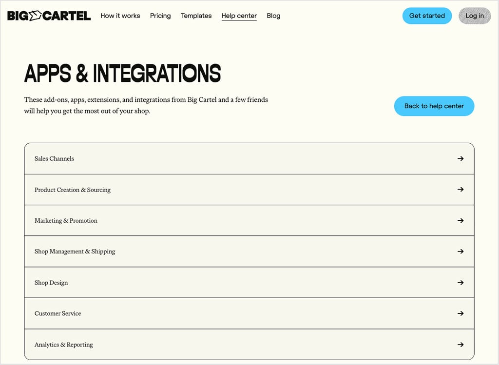 Big Cartel apps and integrations library
