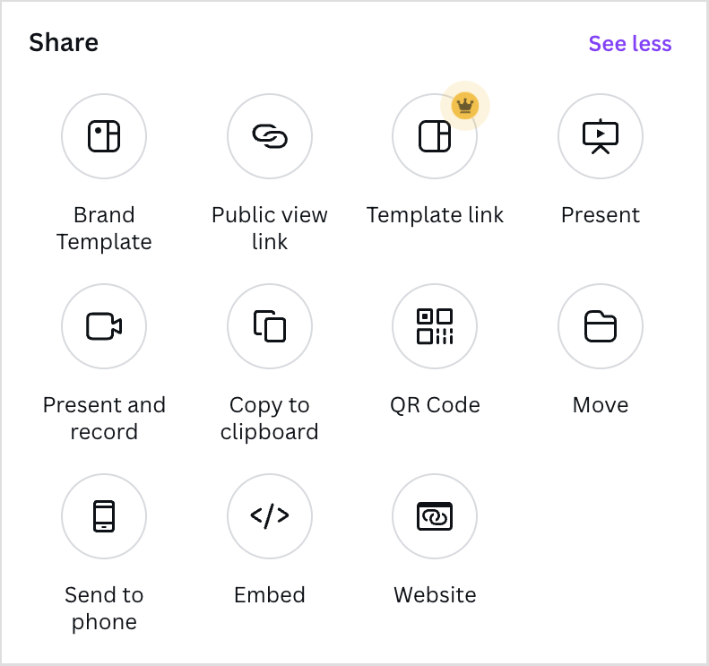 Some of the presentation sharing options available in Canva
