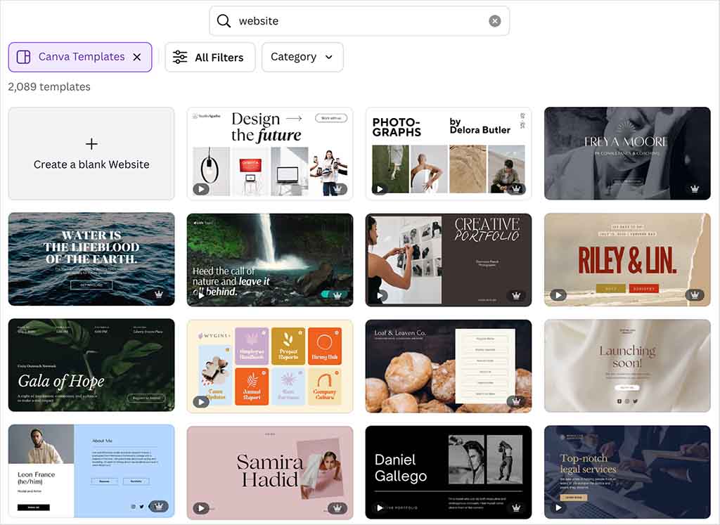 Canva website templates