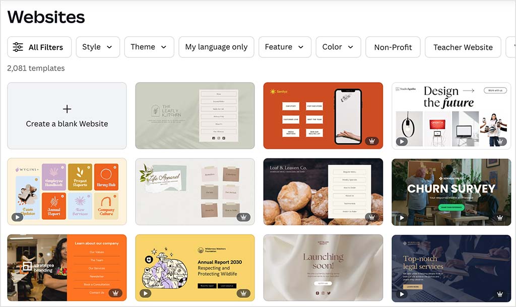 Canva website design templates
