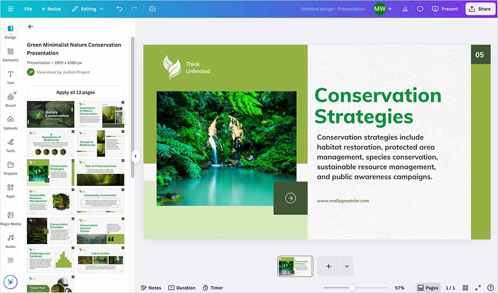 Editing a presentation in Canva