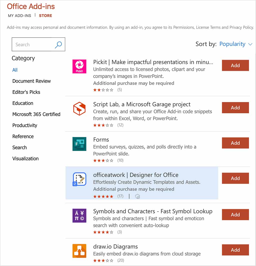 Examples of PowerPoint add-ins