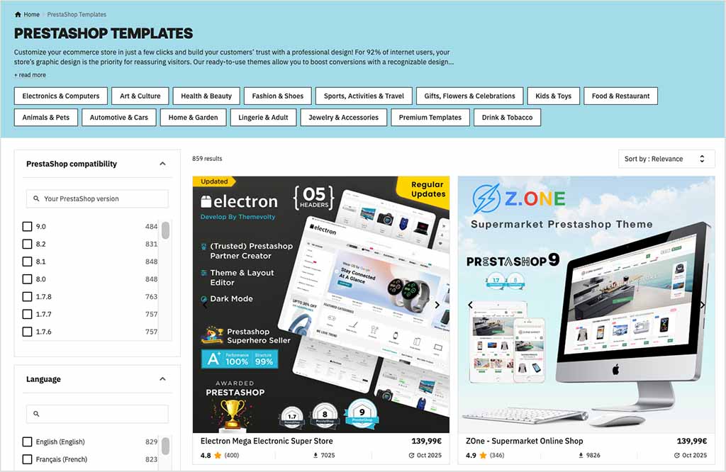 PrestaShop theme store