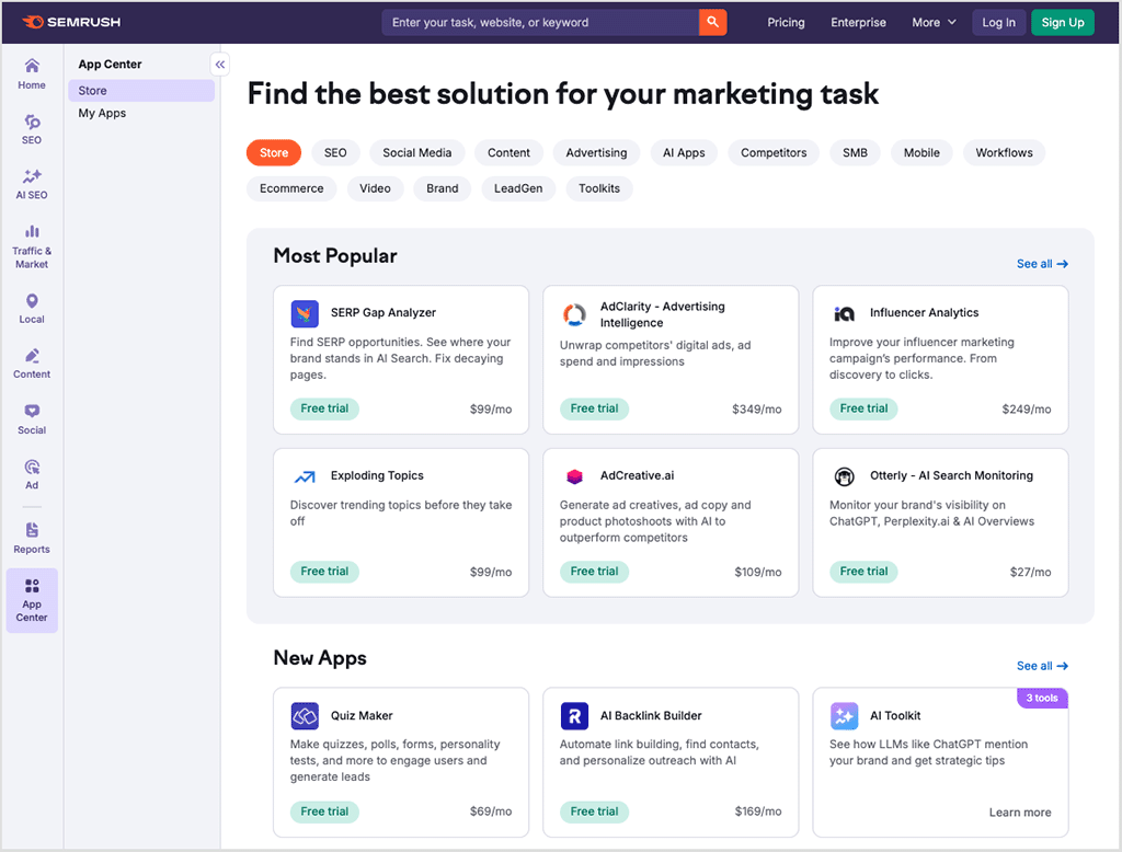 The Semrush app center