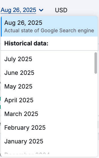 Accessing historical data in Semrush