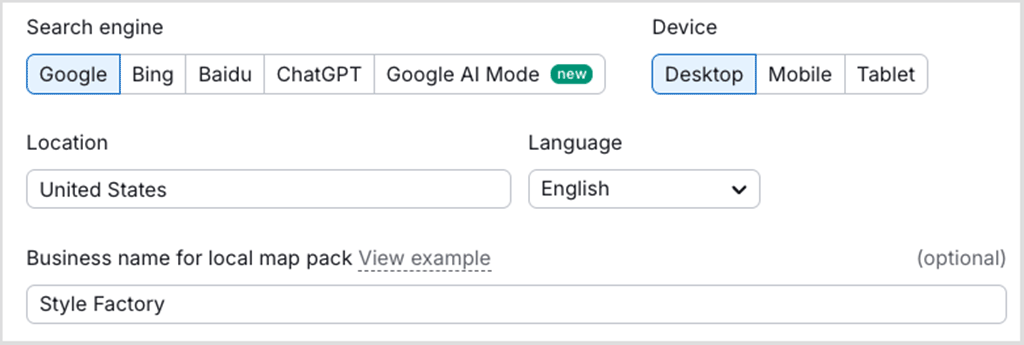 Setting up position tracking in Semrush