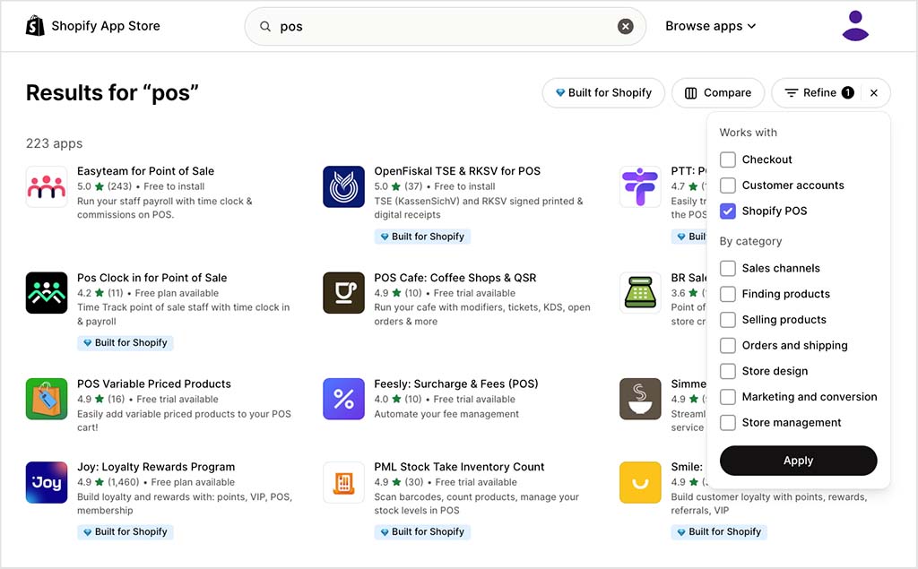 POS apps in the Shopify App Store