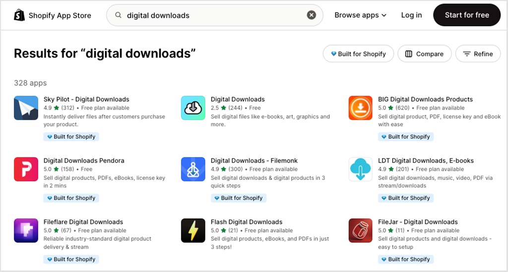 Digital downloads apps in the Shopify app store