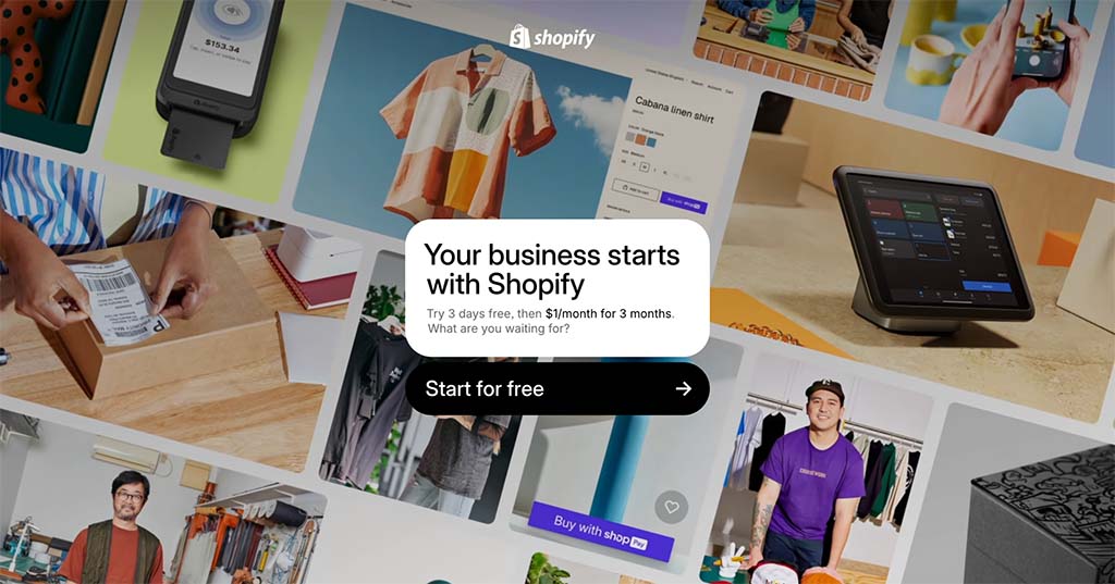 The Shopify free trial signup page