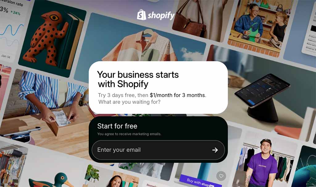 Shopify free trial page