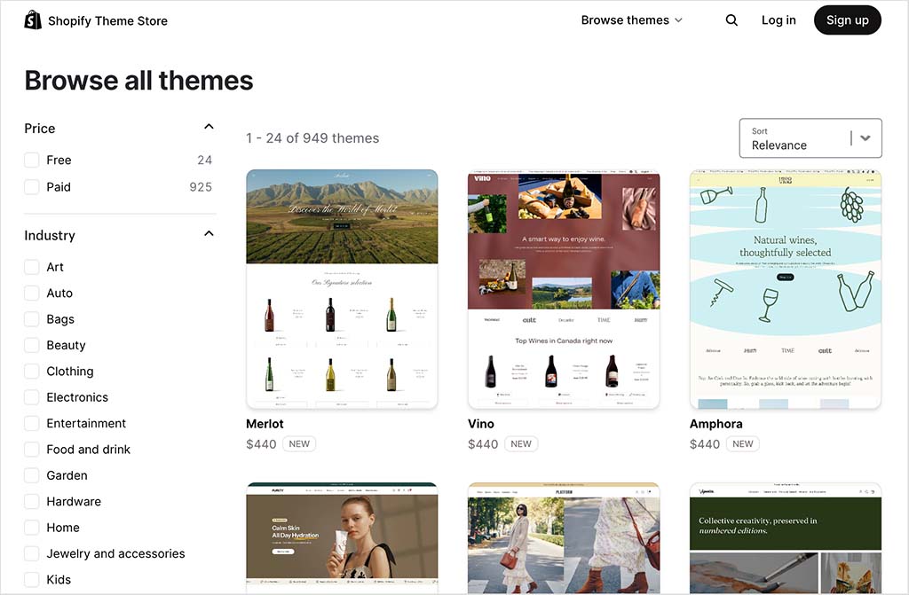Browsing the Shopify theme store