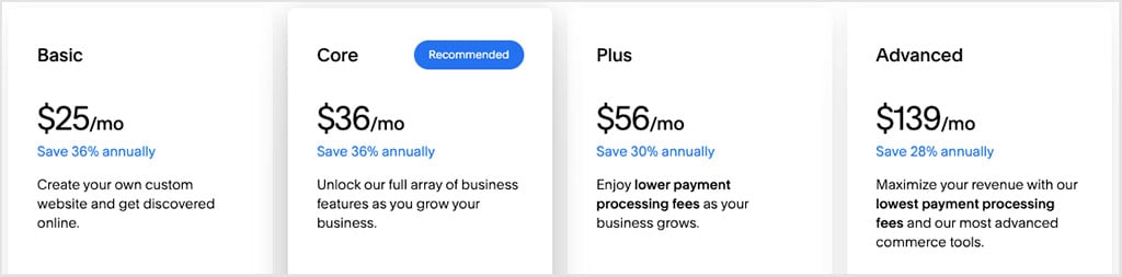 Squarespace pricing plans
