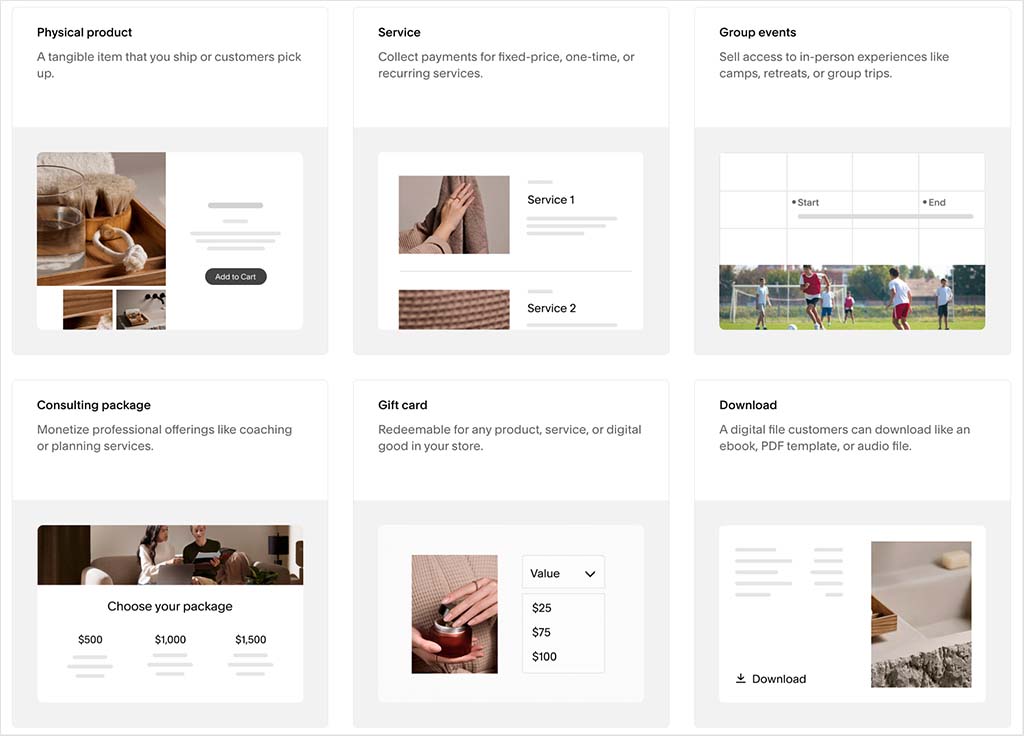 Adding products in Squarespace.