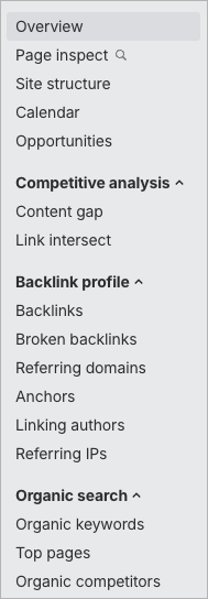 Ahrefs navigation menu