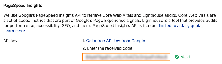 Connecting an Ahrefs account to the Google PageSpeed Insights API