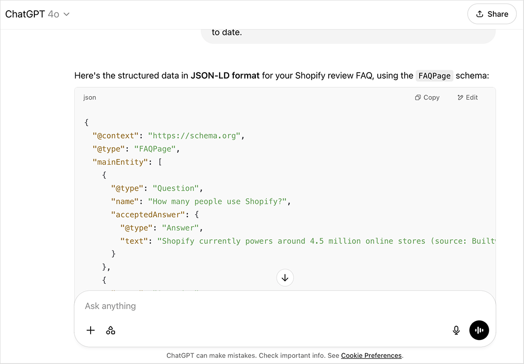 Using ChatGPT to create schema markup