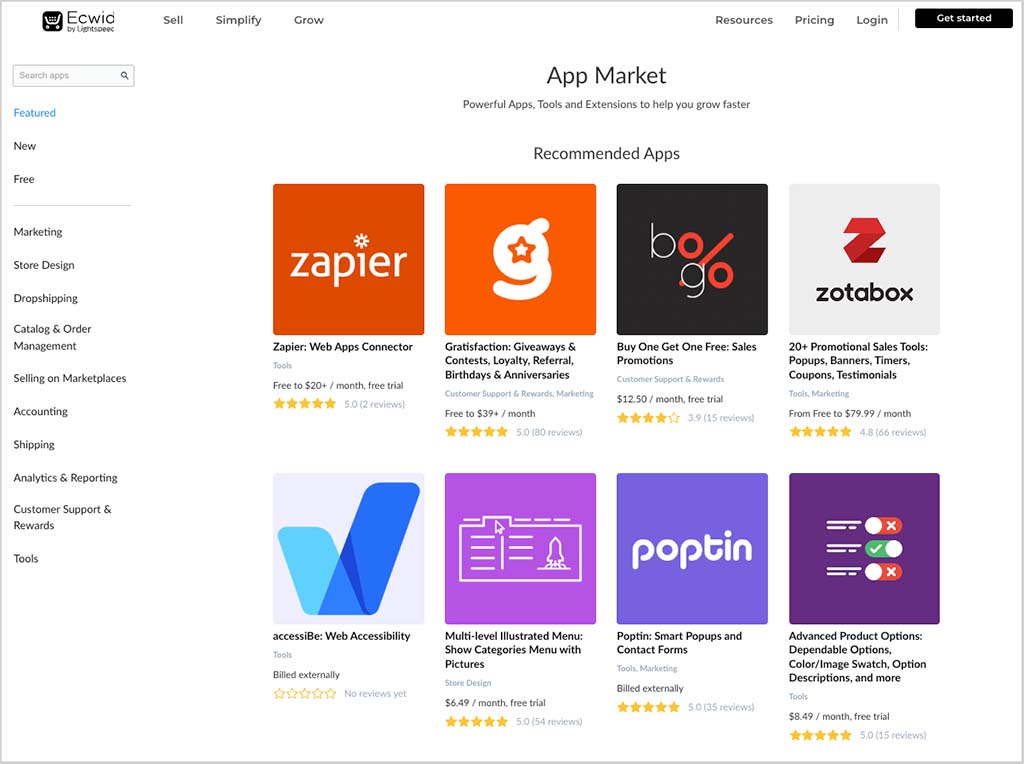 The Ecwid app store (or 'app market')