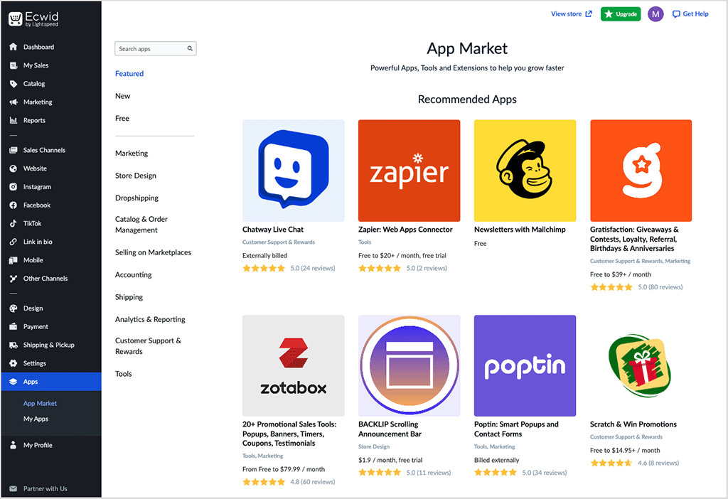 The Ecwid app store (or 'app market')
