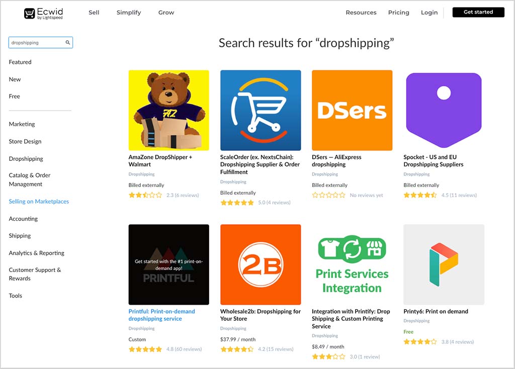 The dropshipping apps currently available in Ecwid's app market