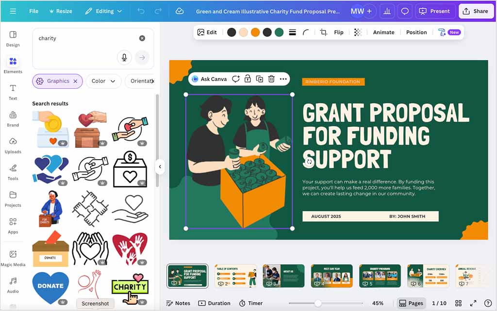 Creating a non-profit design in Canva