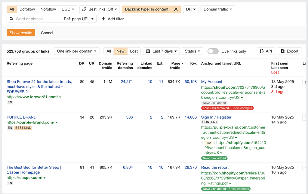 Filtering link data in Ahrefs