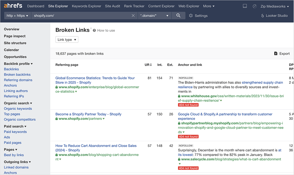 The Ahrefs broken outbound link report