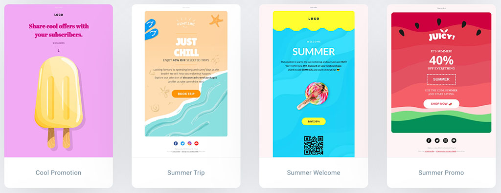 Some of the available GetResponse email newsletter templates.