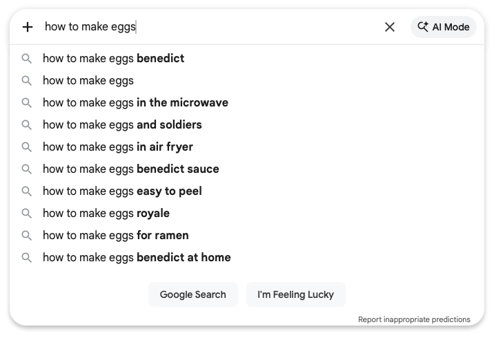  Google 'autocomplete' suggestions