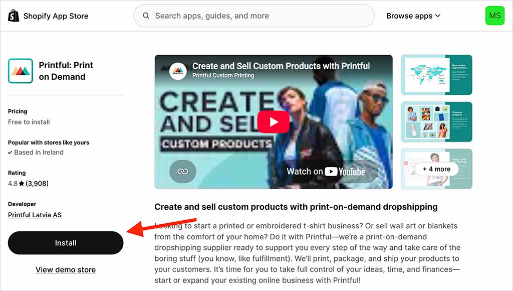 Adding the Printful app to your Shopify store