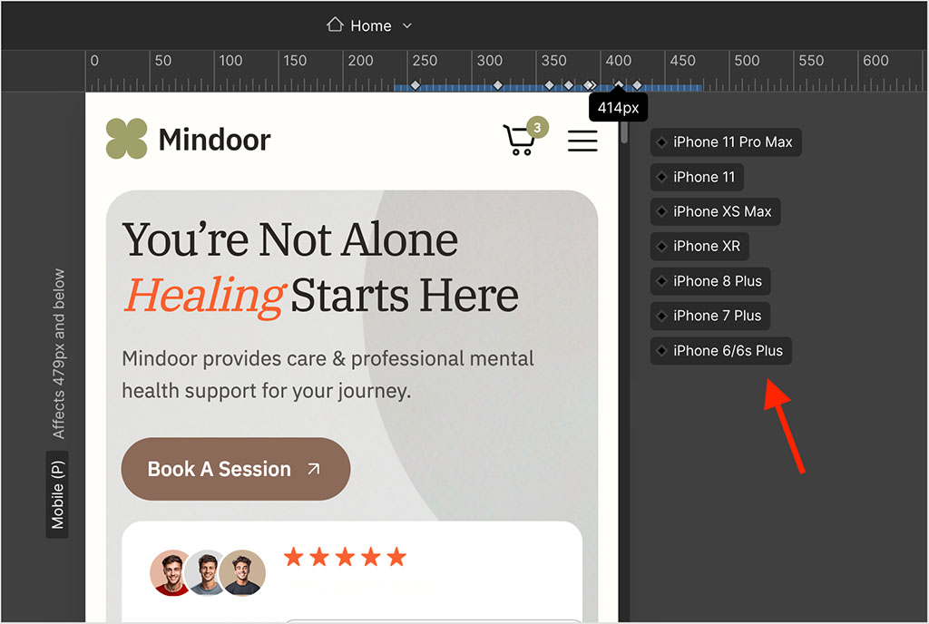 Editing a Squarespace mobile site with the Fluid Engine editor.