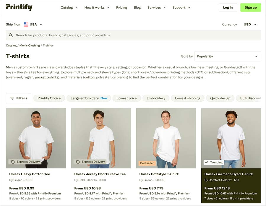 Printify's product catalog